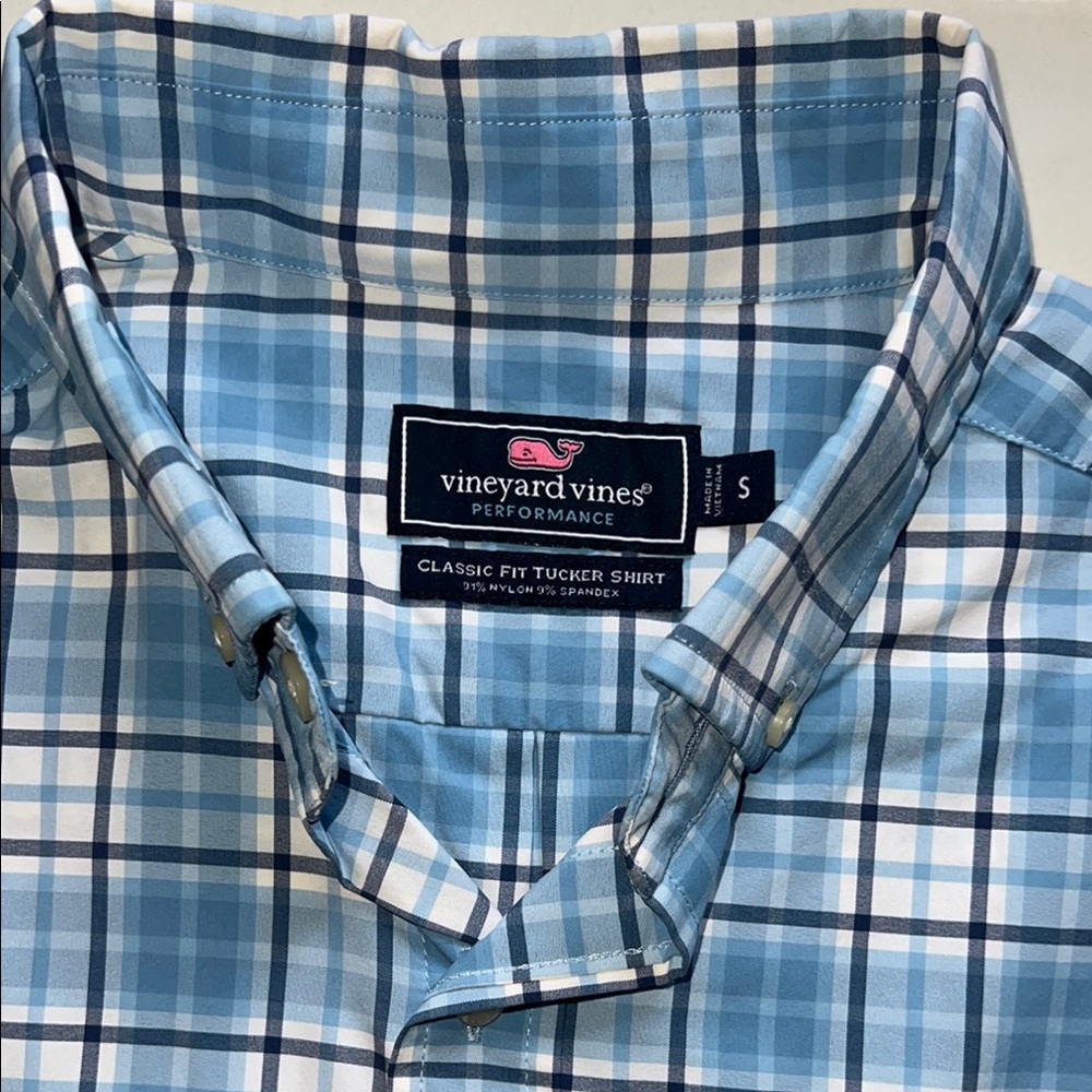 Vineyard Vines Blue Plaid Performance Classic Fit Tucker Shirt Size S - Picture 2 of 4